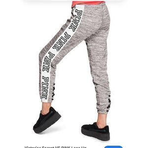 Vs Victorias secret PINK logo sequin bling lace up  sweatpants joggers sz X smal